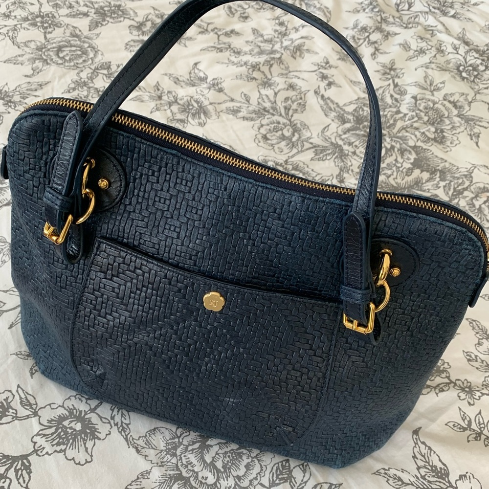 Navy Blue Woven Leather Erik Javits Bag